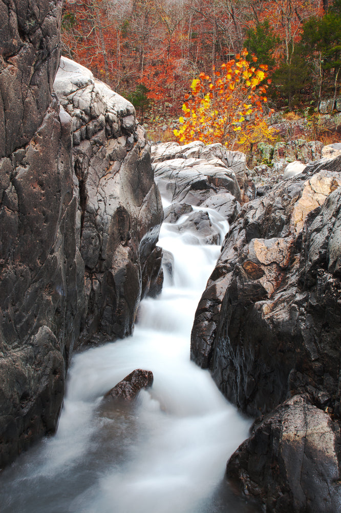 View of Waterfall on Autumn Day in Johnsons Shut-ins State Park Missouri