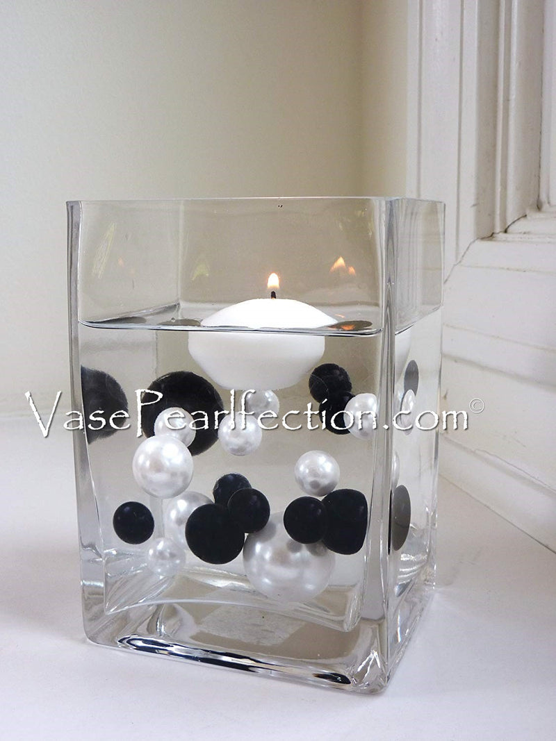 120 perlas blancas y negras "flotantes" con acentos de gemas a juego - Sin agujeros Jumbo/Tamaños variados Decoraciones de jarrones y decoraciones de mesa