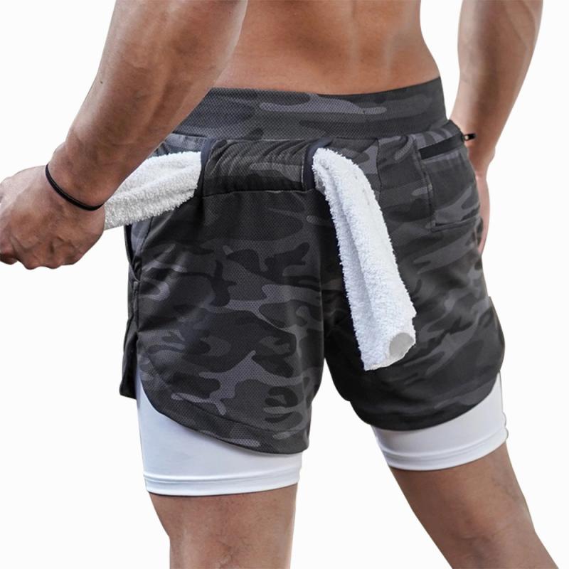 Kingbreed Camo Running Shorts Men 2 In 1 Double-deck Quick Dry GYM Sport Shorts