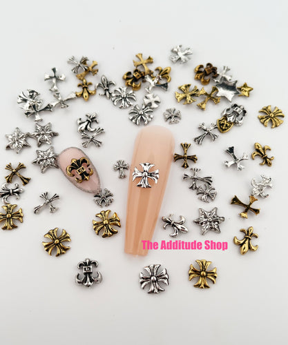 Pastel Chrome Hearts Cross Nail Charms-50 Pieces – The Additude Shop