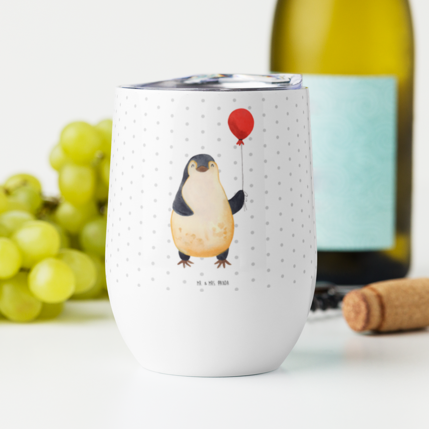 Weinbecher Pinguin Luftballon - Geschenk Glühwein Becher Pinguine