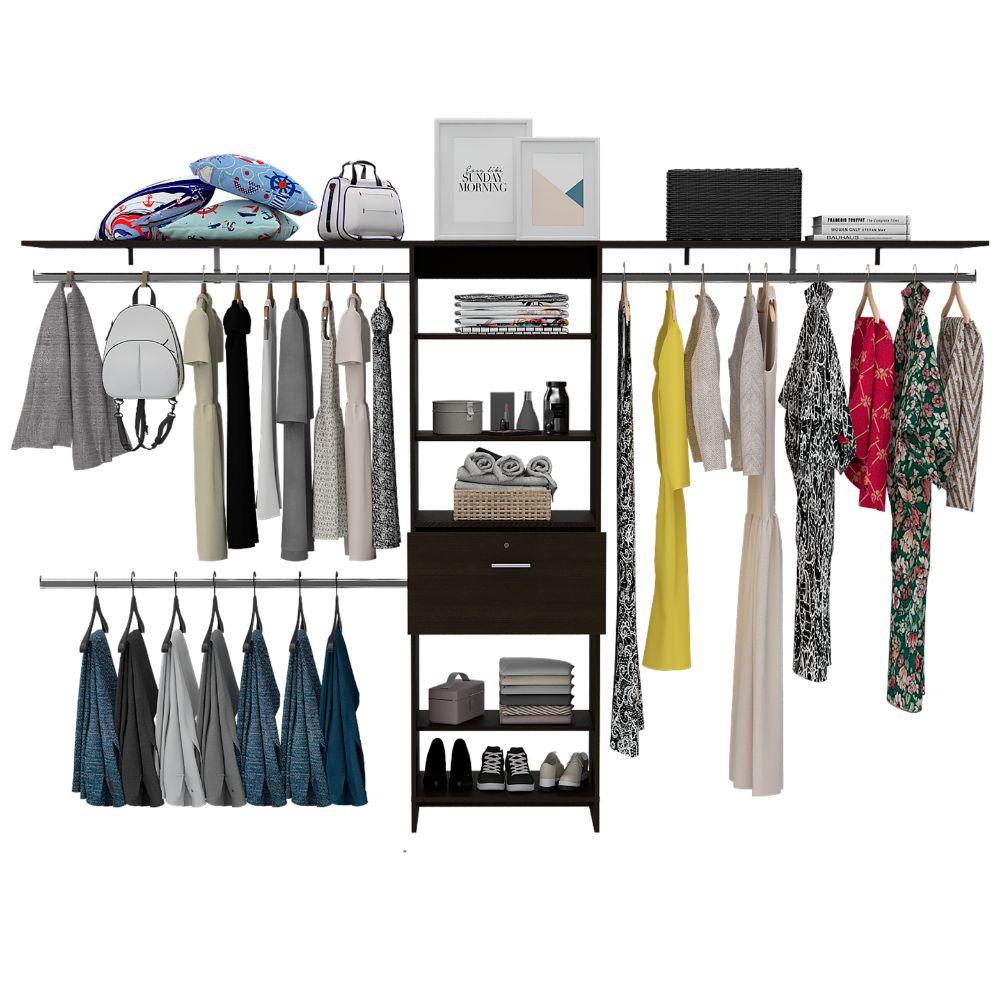 Closet Abierto Leda, Wengue, con 3 Tubos Cromados Para Colgar Ropa y C -  VIRTUAL MUEBLES