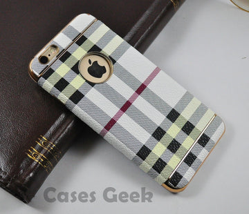 iPhone 6/6s White Original Vorson® Chex Pattern Leather Case | Cover