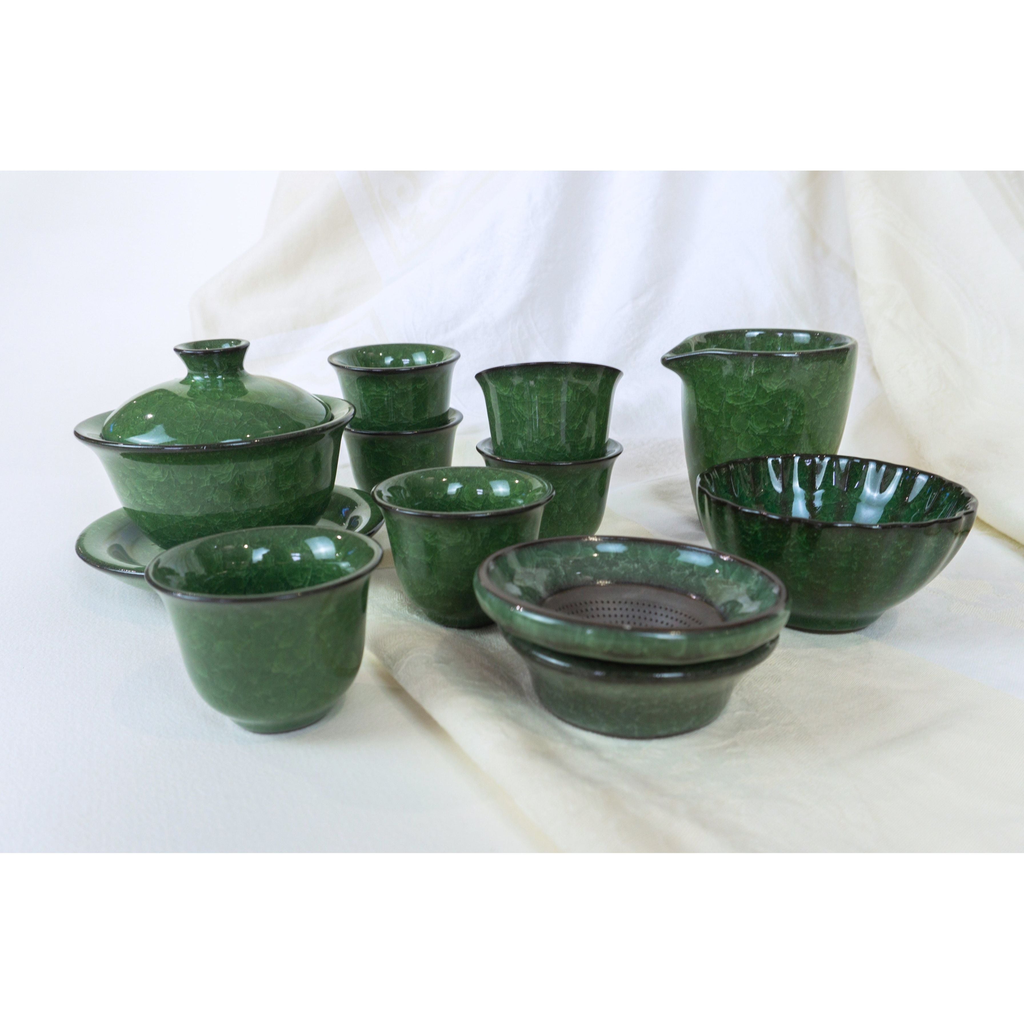 Tea Ceremony Set, Green Ice Glaze Porcelain, Carrying Case