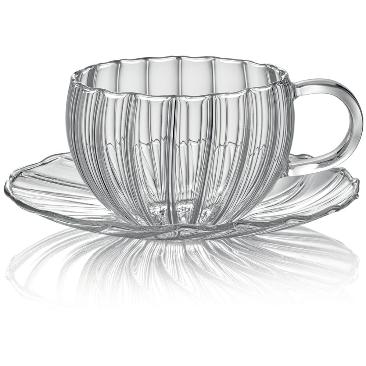 Glass Cup & Saucer, Set of 2