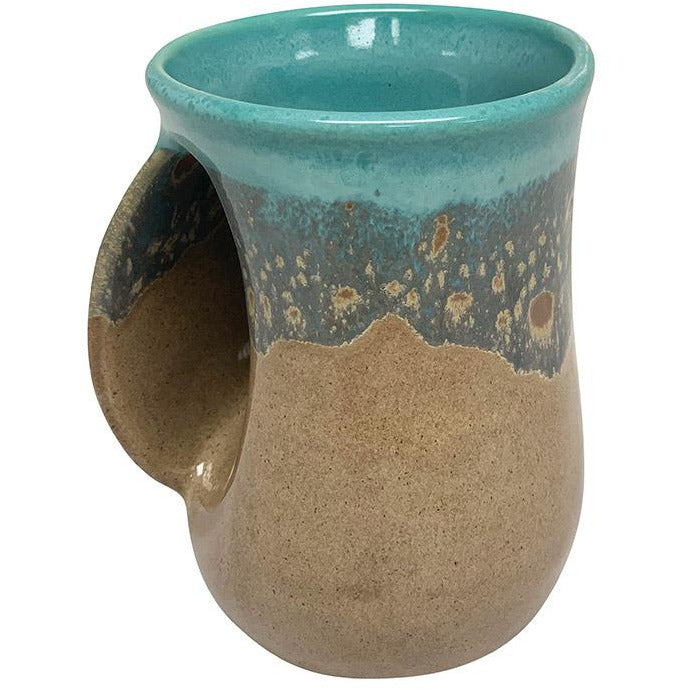 Hand-Hug Mug, LH, Aqua/Tan