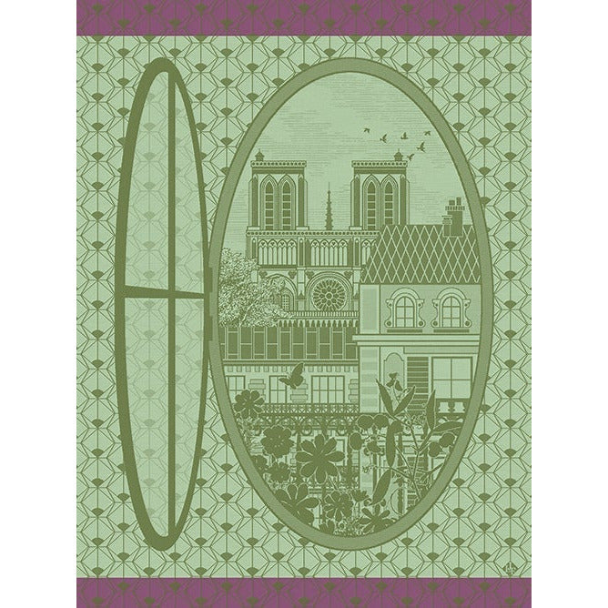 Tea Towel, Paris through a Window, Green