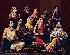 Raja ravi verma painting with 11 women in sarees