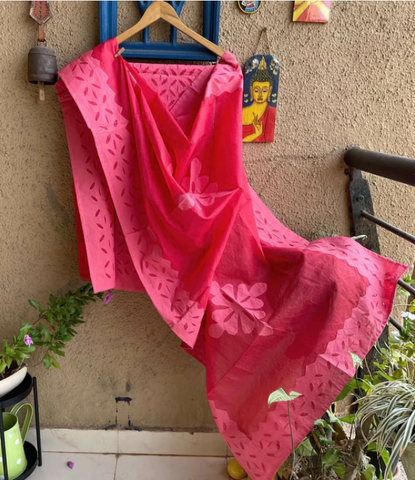 Applique pink dupatta