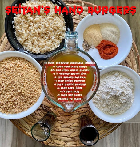 seitans bloody hand burgers - ingrédients - vegan Halloween burgers