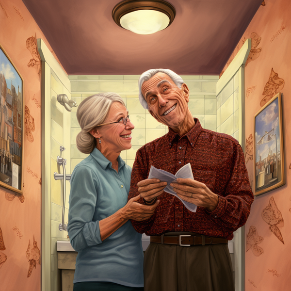 senior couple discussing aging in place