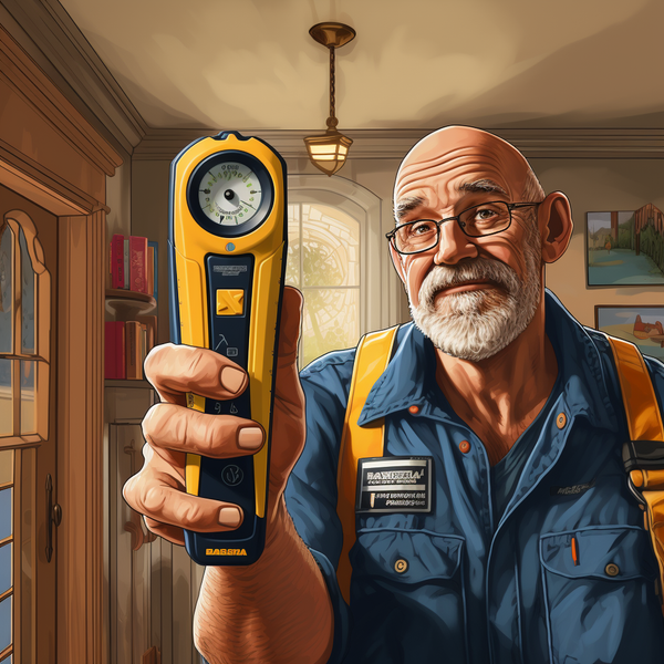 handyman using a stud finder to locate metal studs