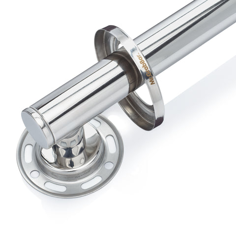 Our Intelligent 9-Hole Flange Design can be seen in this under the hood image of a polished chrome designer grab bar.