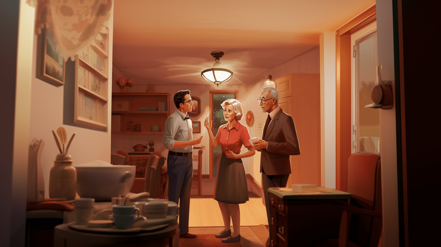 son is talking to his elderly parents about their home safety