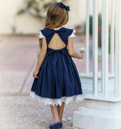 Alessia Navy Dress Think Pink Bows