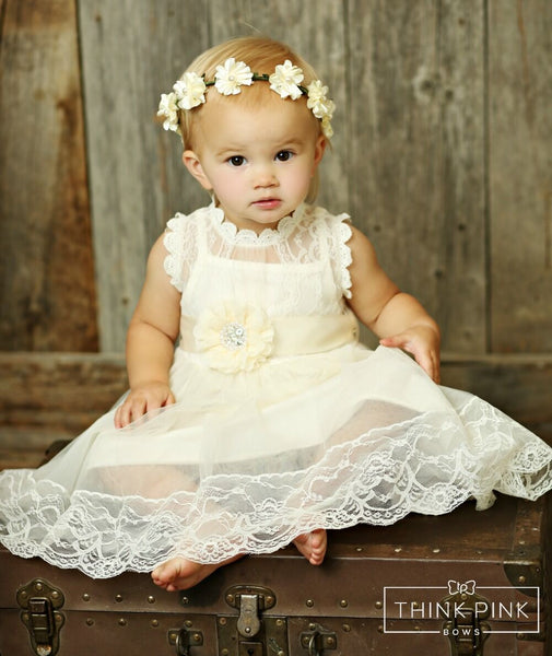 Victorian Gardens Tulle Lace Dress with Pure Paradise Sash - Ivory ...