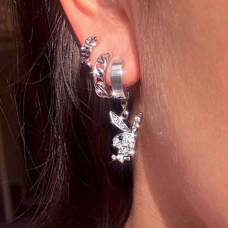 Y2K Rhinestone Rabbit Earrings