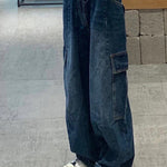 Load image into Gallery viewer, Y2K Denim Baggy Cargo Dark Blue Jeans
