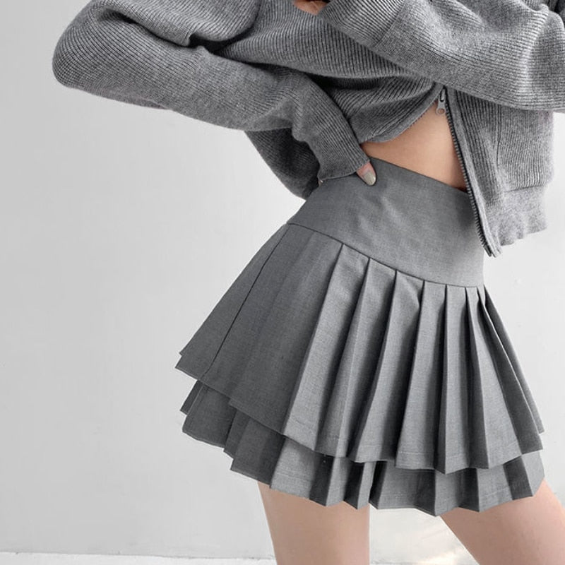 Solid Pleated A-Line Micro Skirt