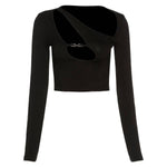 Load image into Gallery viewer, @MaggieLivings — Goth Hollow Out Asymmetrical Top.
