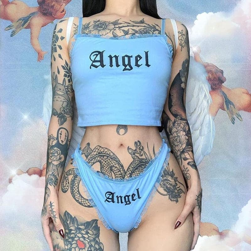 Blue Gemini Angel Lace Trim Loungewear Set