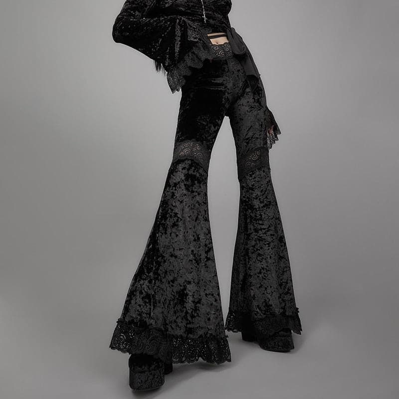 Mall Goth High Waisted Velvet Lace Flare Pants