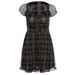 Load image into Gallery viewer, 90s Vintage A-Line Goth Lace Plaid Printed Mini Dress.
