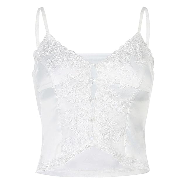 Y2K White Lace Button Up Hollow Out Cami