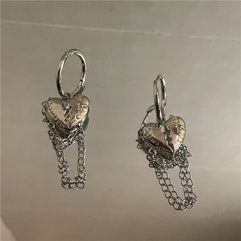 Goth Punk Heart Drop Earrings Jewelry