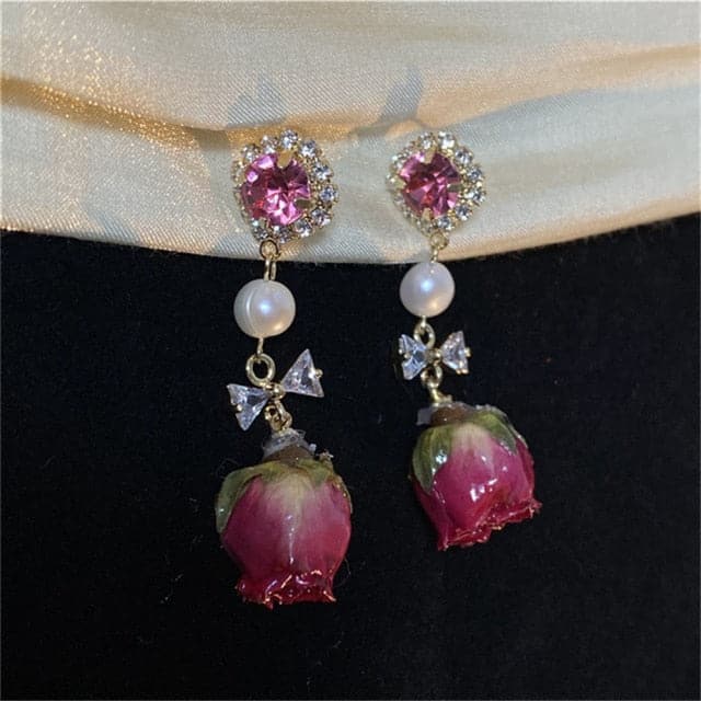 Rose Flower Drop Earrings Jewelry – GEMINI BY GUY