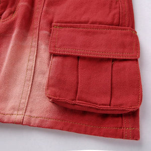 Y2K Cargo Red Denim Mini Skirt.
