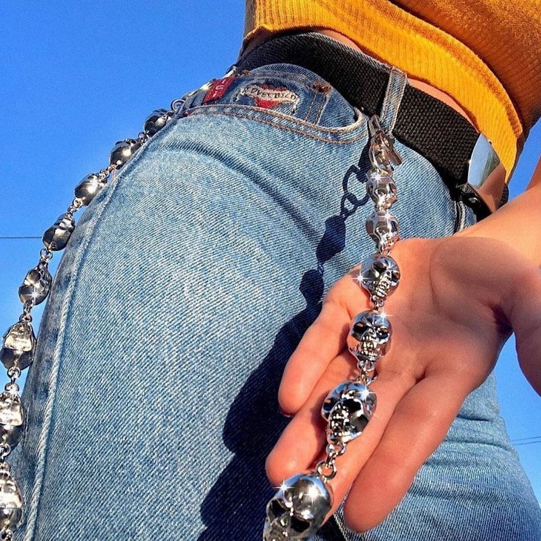 90s Vintage Metal Punk Skulls Waist Pant Chain