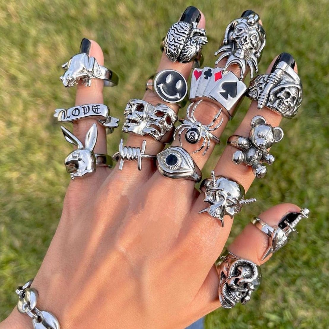 Silver Gothic Punk Graphic Rings