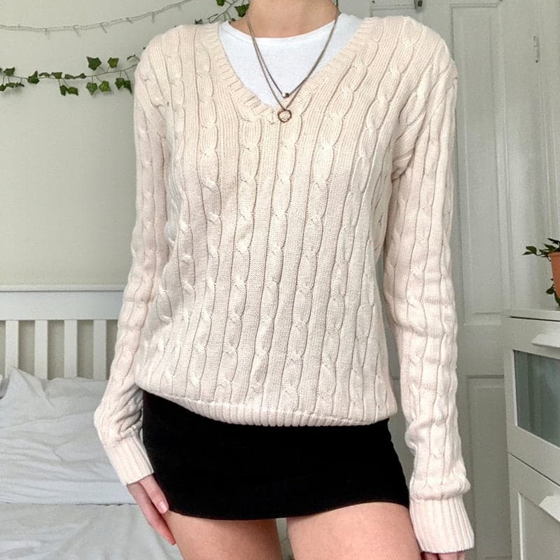 Y2K Preppy Twist Cable Knitted Sweater