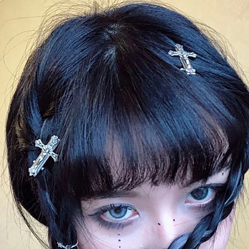 Punk Metal Cross Hair Clips