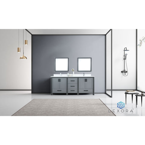 Image of Lexora Ziva 72" Dark Grey Double Vanity, Cultured Marble Top, White Square Sink and 30" Mirrors w/ Faucet