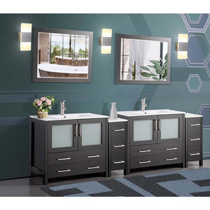 Vanity Art VA3036-96E 96 Inch Double Sink Vanity Cabinet With Ceramic Sink & Mirror - Espresso
