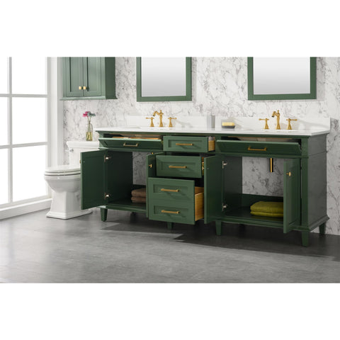 Image of Legion Furniture 80" Vogue Green Double Single Sink Vanity Cabinet With Carrara White Quartz Top  WLF2280-CW-QZ