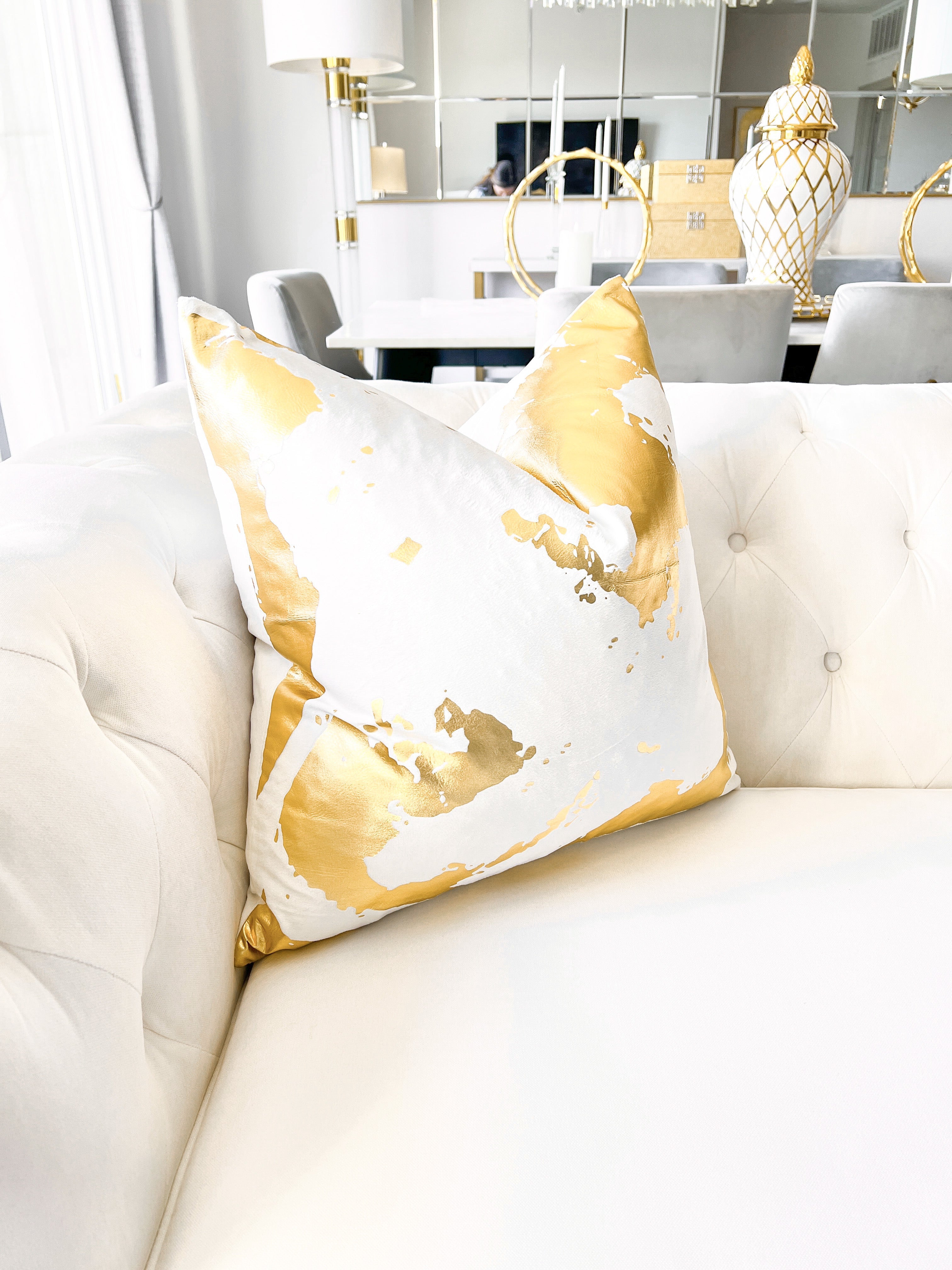 White and Gold Foil Greek Letter Pillow Cover