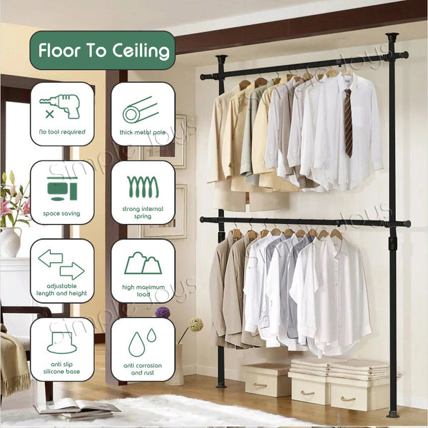 Adjustable Clothes Drying Rack Floor To Ceiling Tension Pole