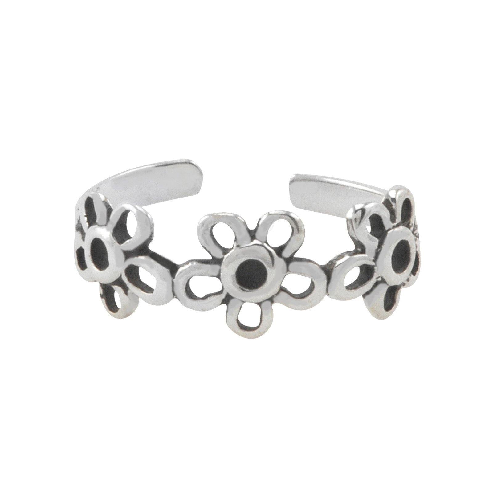 Sterling Silver Adjustable Toe Ring Triple Daisy Flower