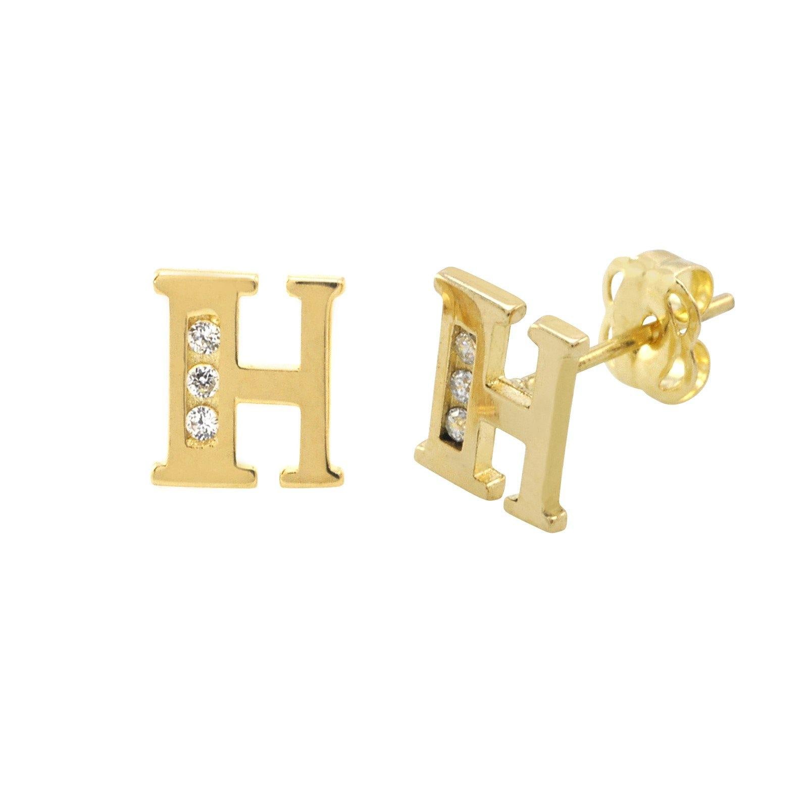 10k Yellow Gold Letter H Initial Stud Earrings | Jewelryland.com