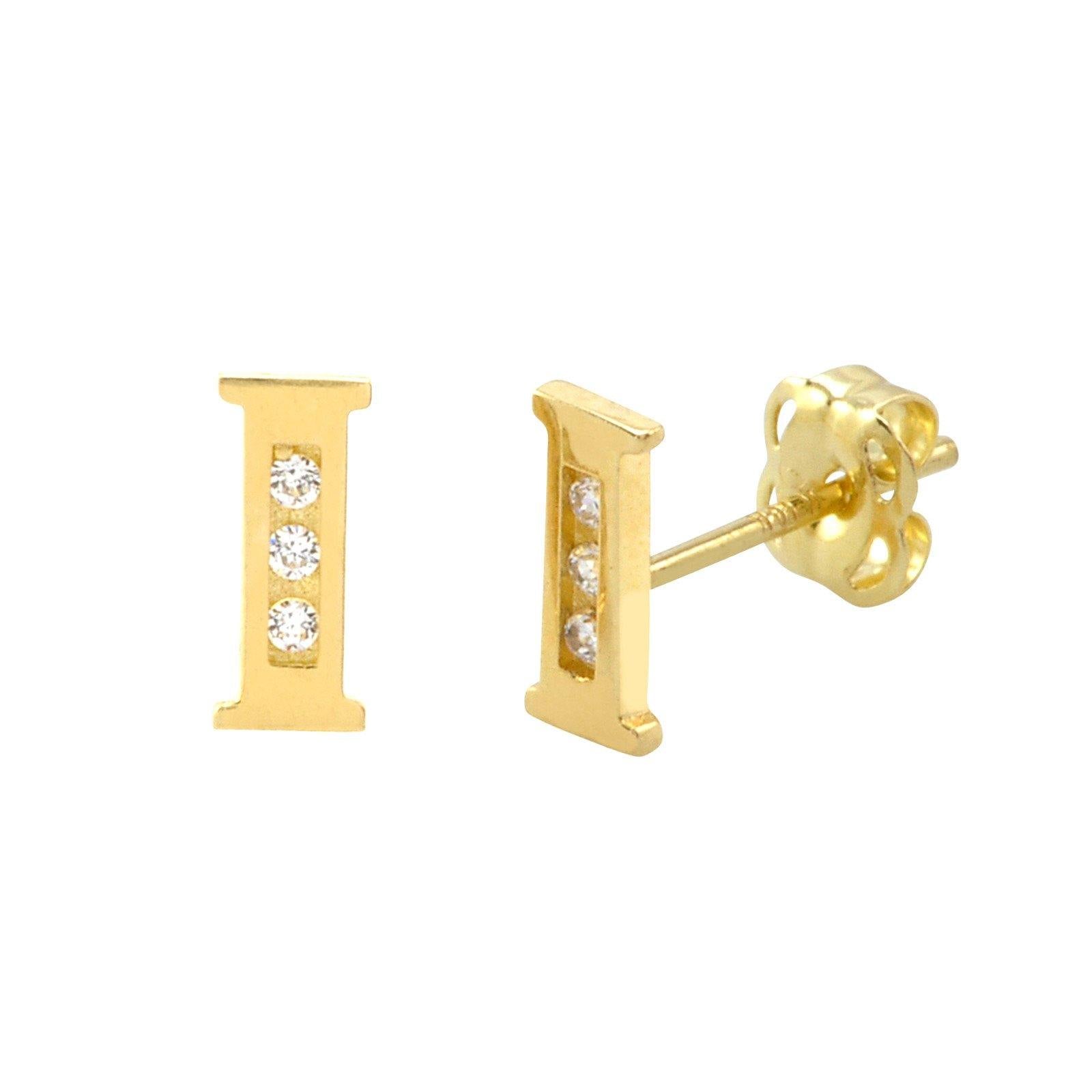 10k Yellow Gold Letter I initial Stud Earrings | Jewelryland.com