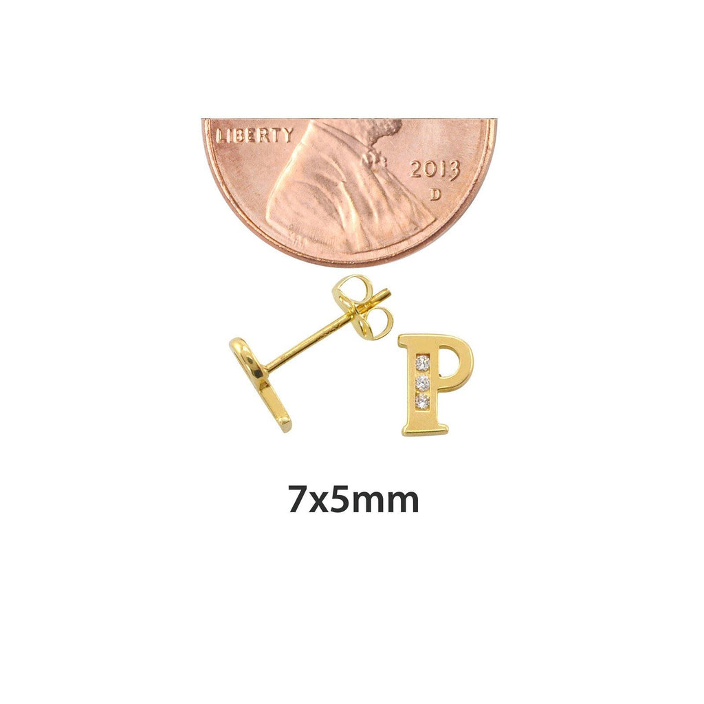 10k Yellow Gold Letter P CZ Initial Stud Earrings | Jewelryland.com