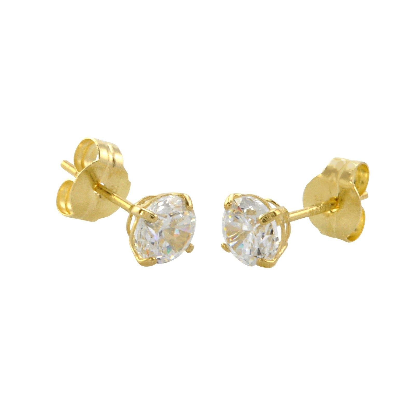 10k Yellow Gold Round Clear CZ Stud Earrings | Jewelryland.com