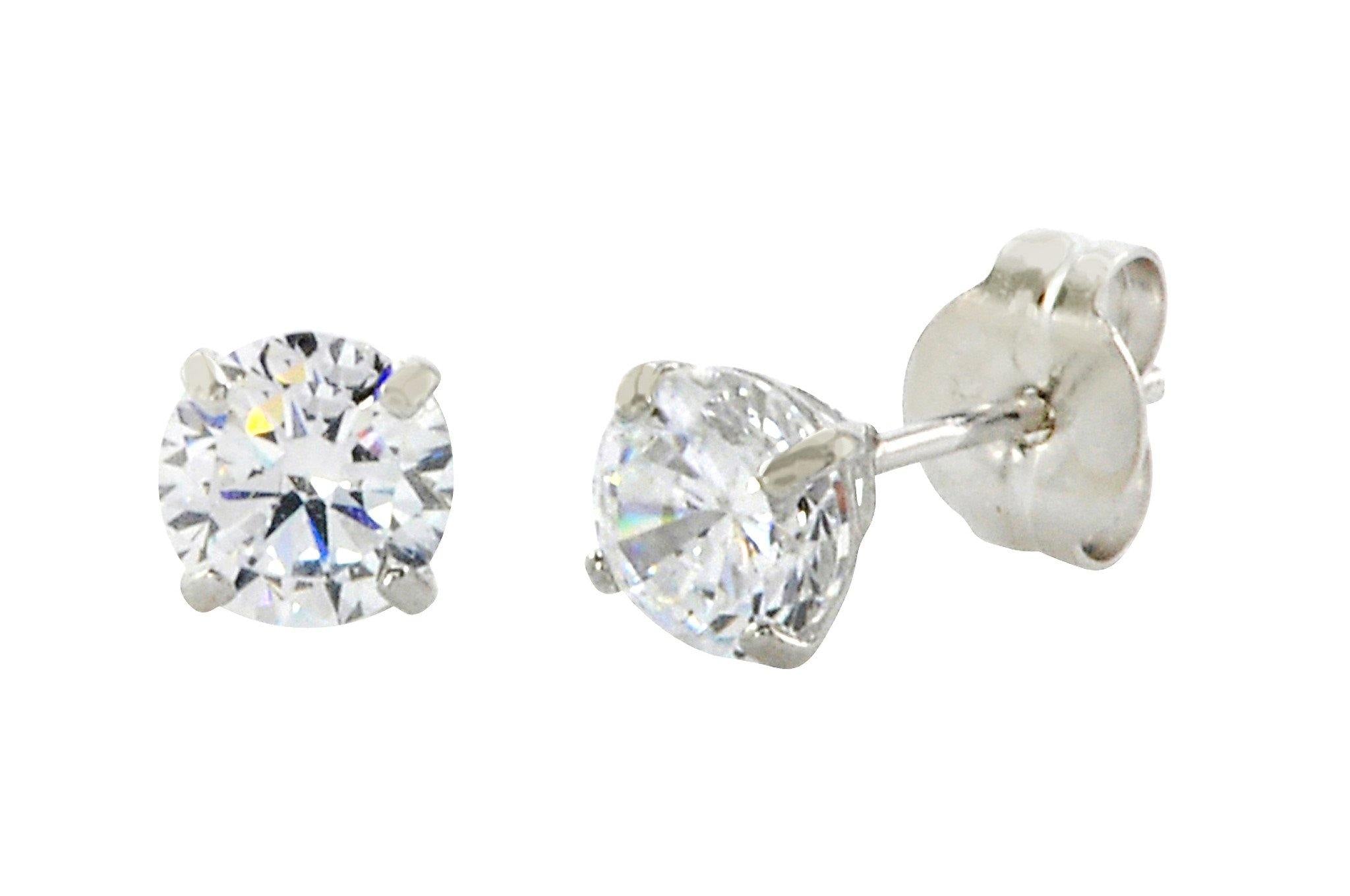 10k White Gold Round White CZ Stud Earrings | Jewelryland.com