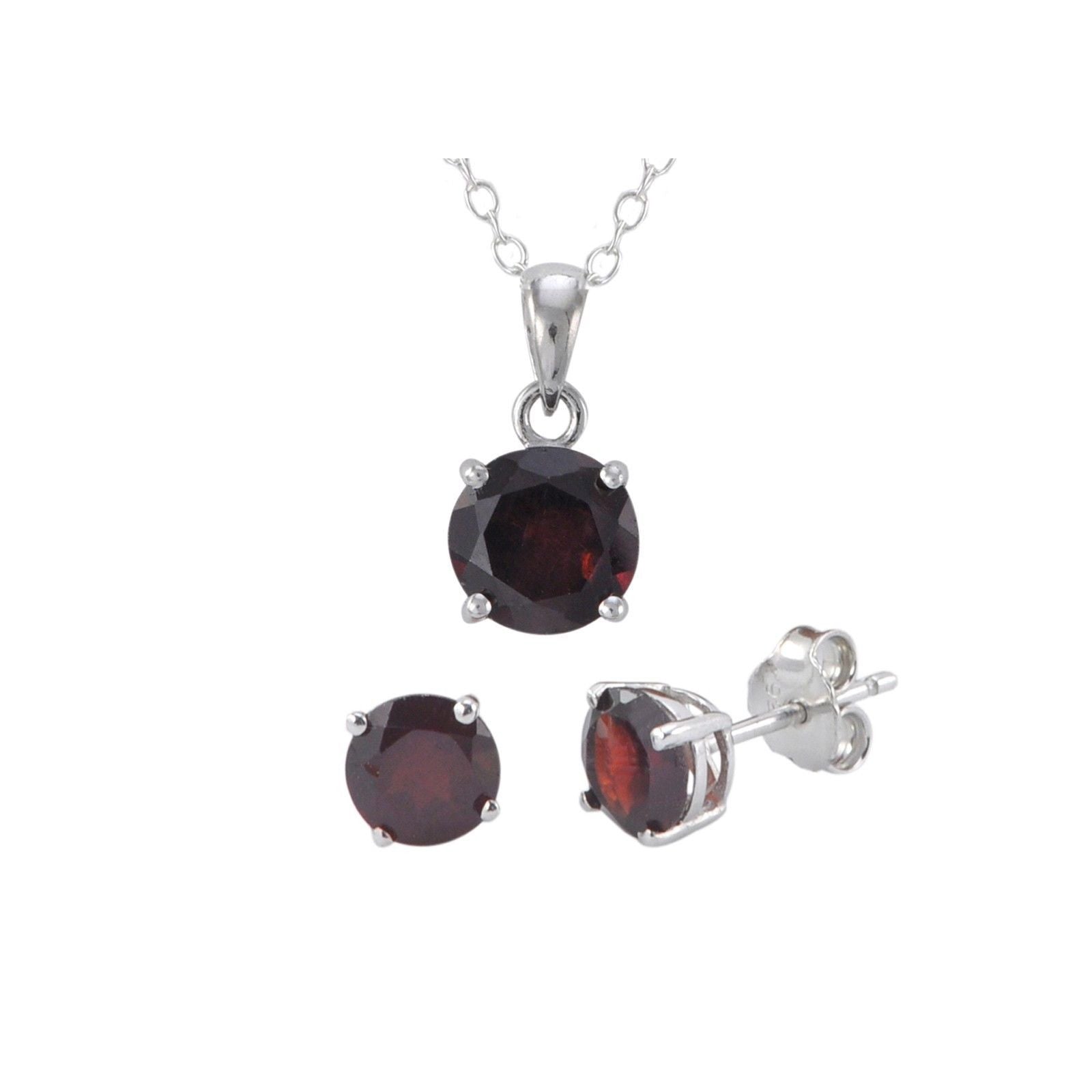 925 Sterling Silver Garnet Gemstone Pendant Necklace and Earrings Set ...