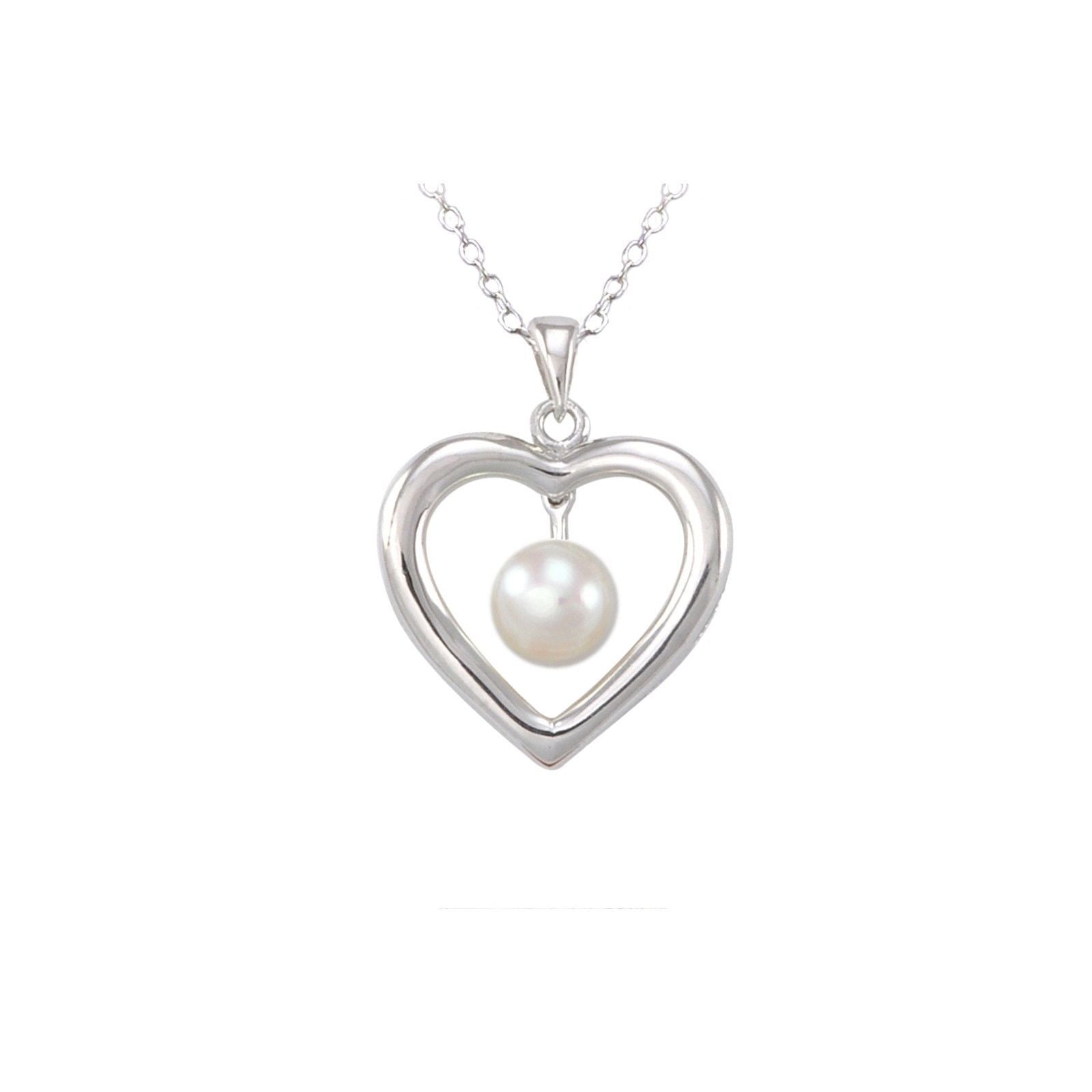 White Pearl Heart Necklace 26mm .925 Sterling Silver, 18