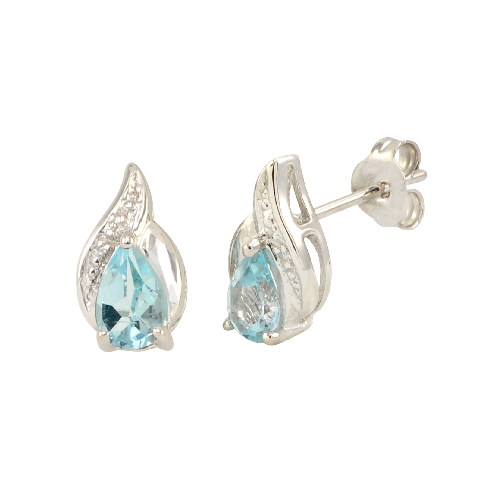 Diamond & Blue Topaz Earrings (.01 cttw, I-J, I2) 925 Sterling Silver ...