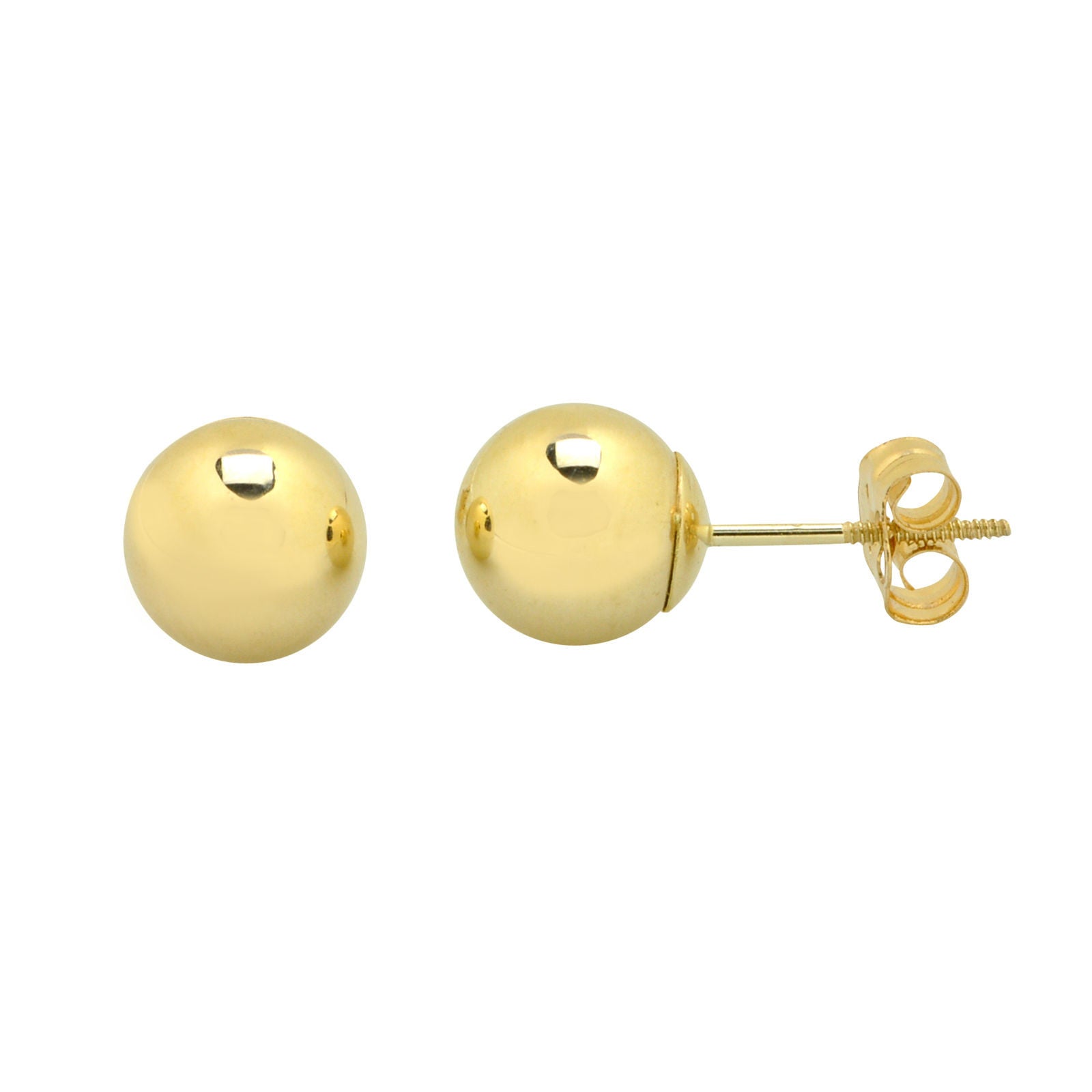 14k Yellow Gold Ball Stud Earrings Special Wing Nut Screwback High Pol ...